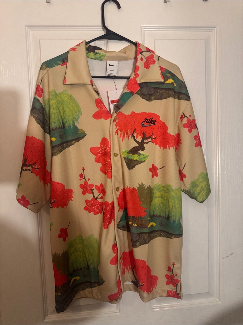 Nike Dri-fit Cherry Blossom Mesh Camp Shirt In Brown